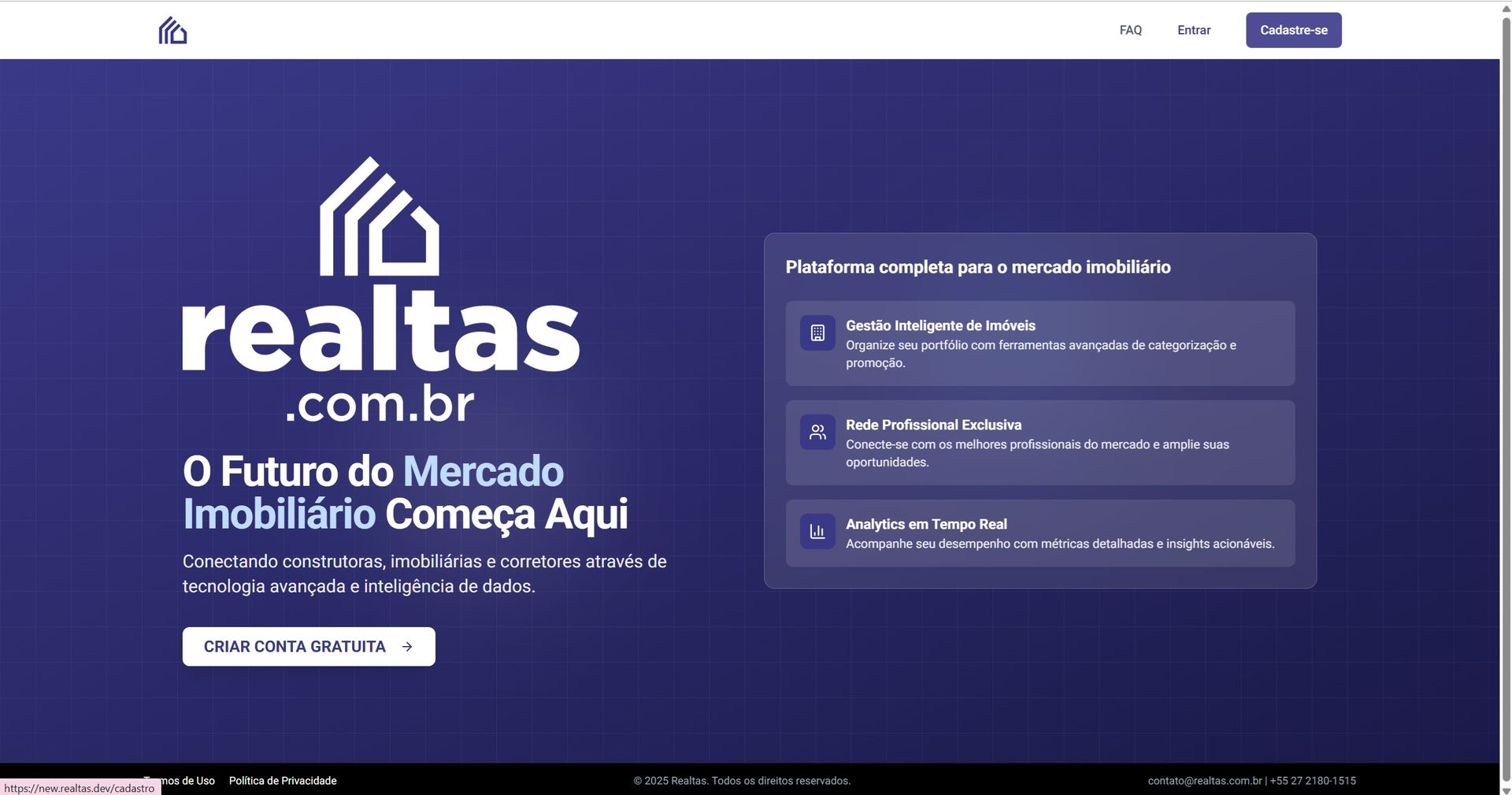 Tela de Inicial do Portal Realtas