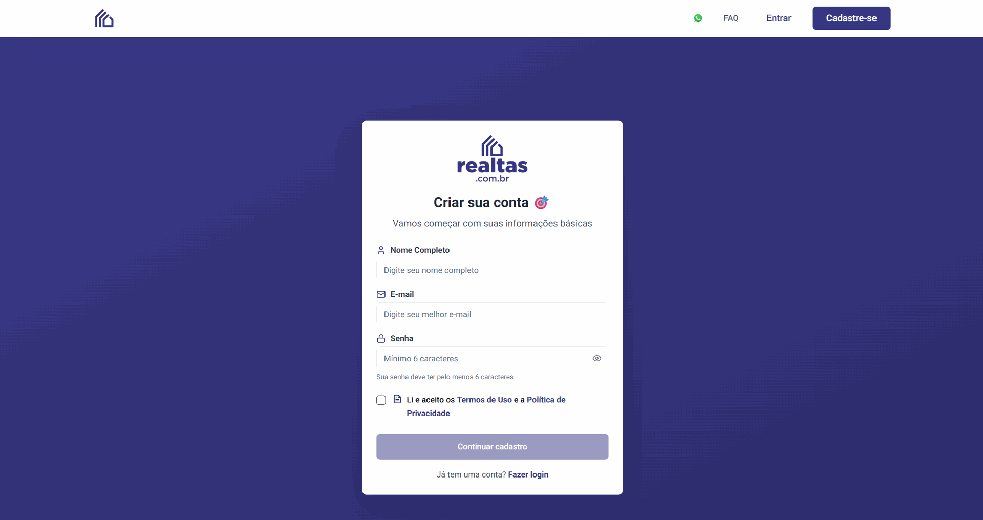 Tela de Login do Portal Realtas